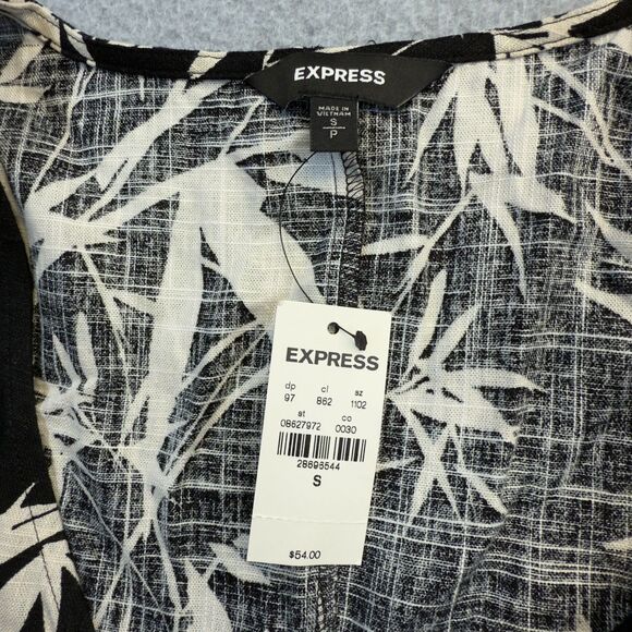 Express Shirt Women's Small Black Beige Sleeve Faux Wrap Top Linen Blend Blouse - Picture 4 of 8